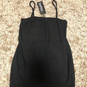 BLACK SPAGHETTI STRAP MINI DRESS